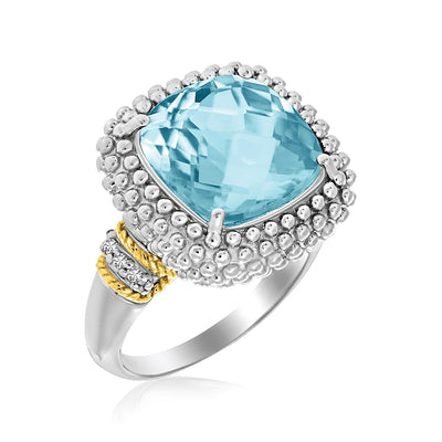 18k Yellow Gold & Sterling Silver Sky Blue Topaz and Diamond Popcorn Ring - jazzyjewelryjones