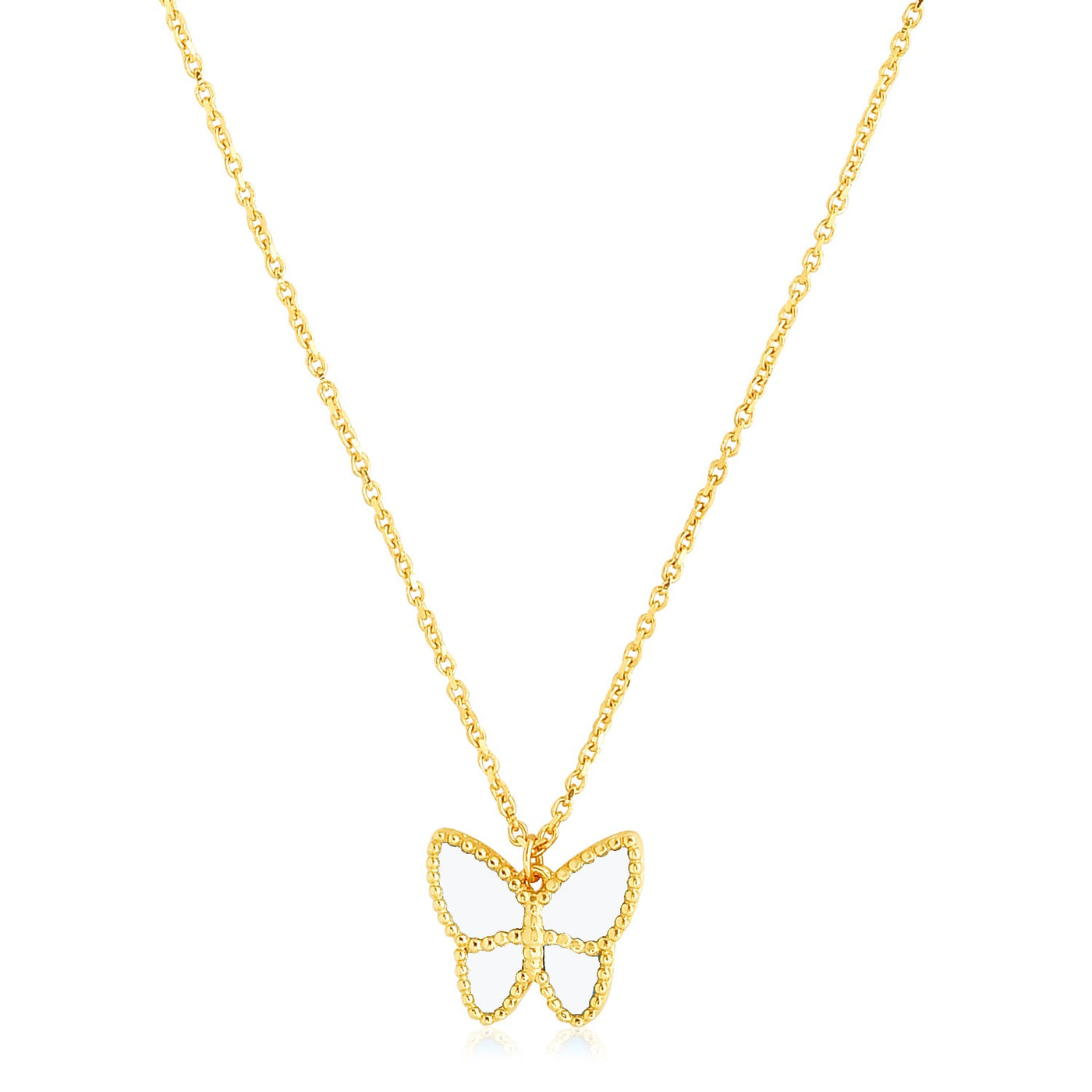 14k Yellow Gold High Polish Butterfly Peral Paste Necklace - jazzyjewelryjones