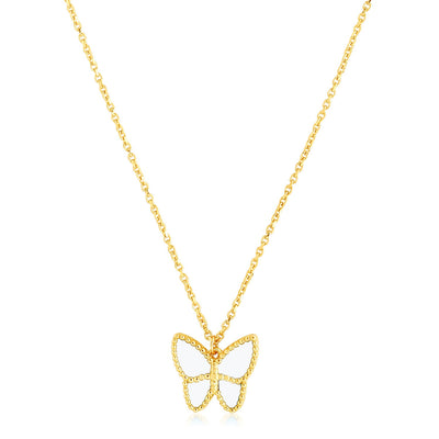 14k Yellow Gold High Polish Butterfly Peral Paste Necklace - jazzyjewelryjones