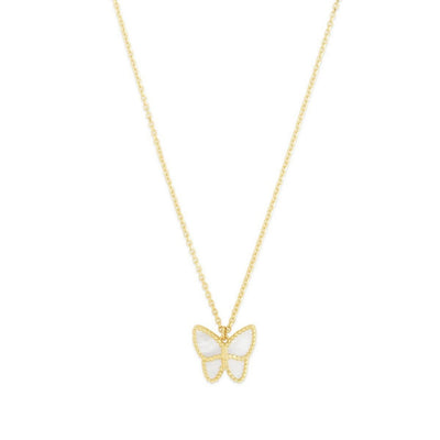14k Yellow Gold High Polish Butterfly Peral Paste Necklace - jazzyjewelryjones