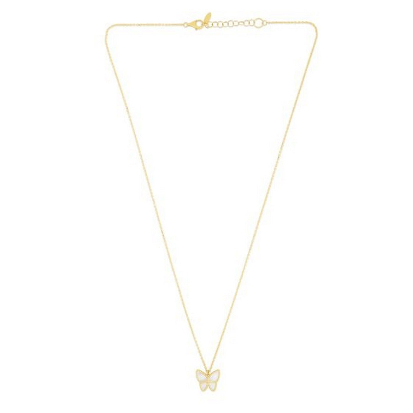 14k Yellow Gold High Polish Butterfly Peral Paste Necklace - jazzyjewelryjones