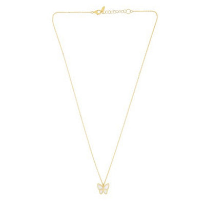 14k Yellow Gold High Polish Butterfly Peral Paste Necklace - jazzyjewelryjones