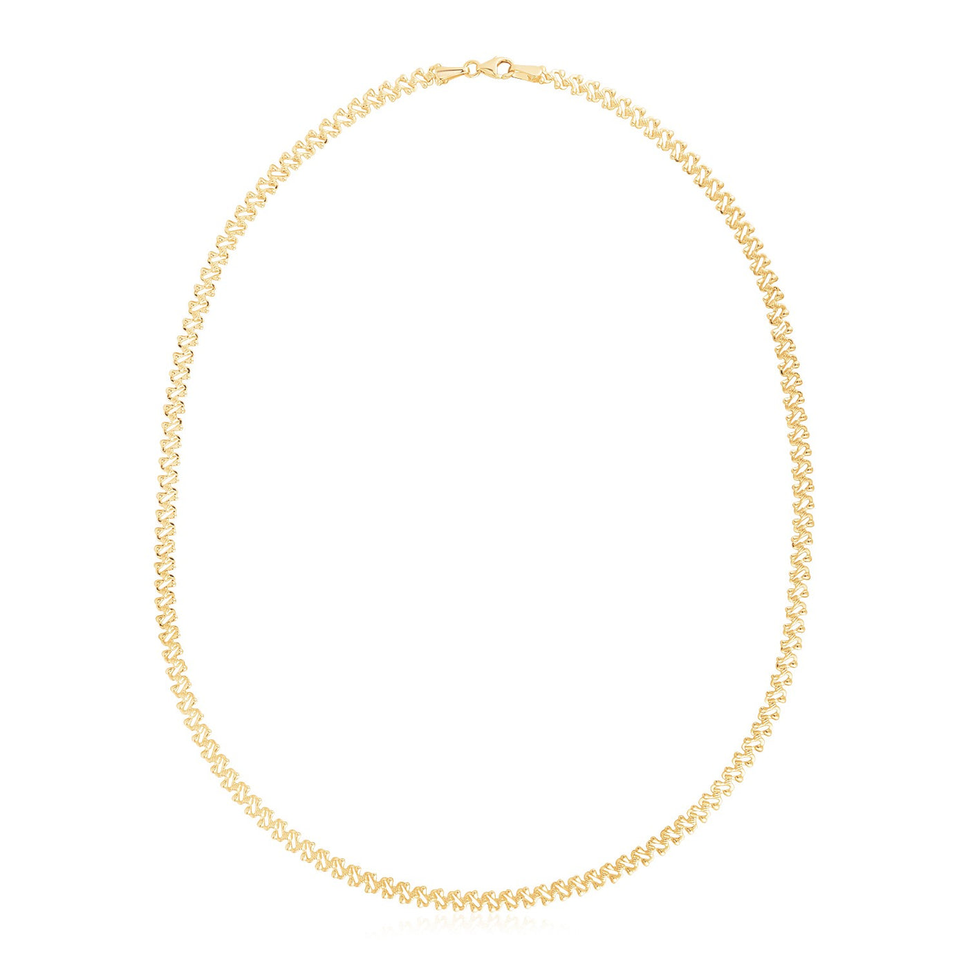 14k Yellow Gold High Polish The Textured Fancy Chain Necklace (4mm) - jazzyjewelryjones