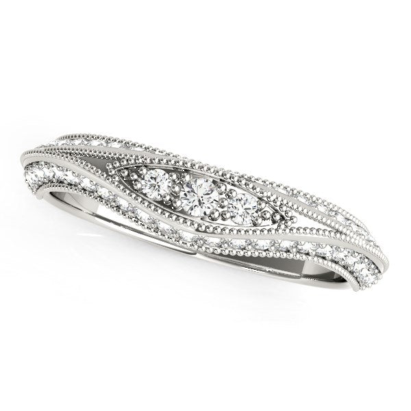 14k White Gold Curved Antique Style Diamond Wedding Ring (1/3 cttw) - jazzyjewelryjones