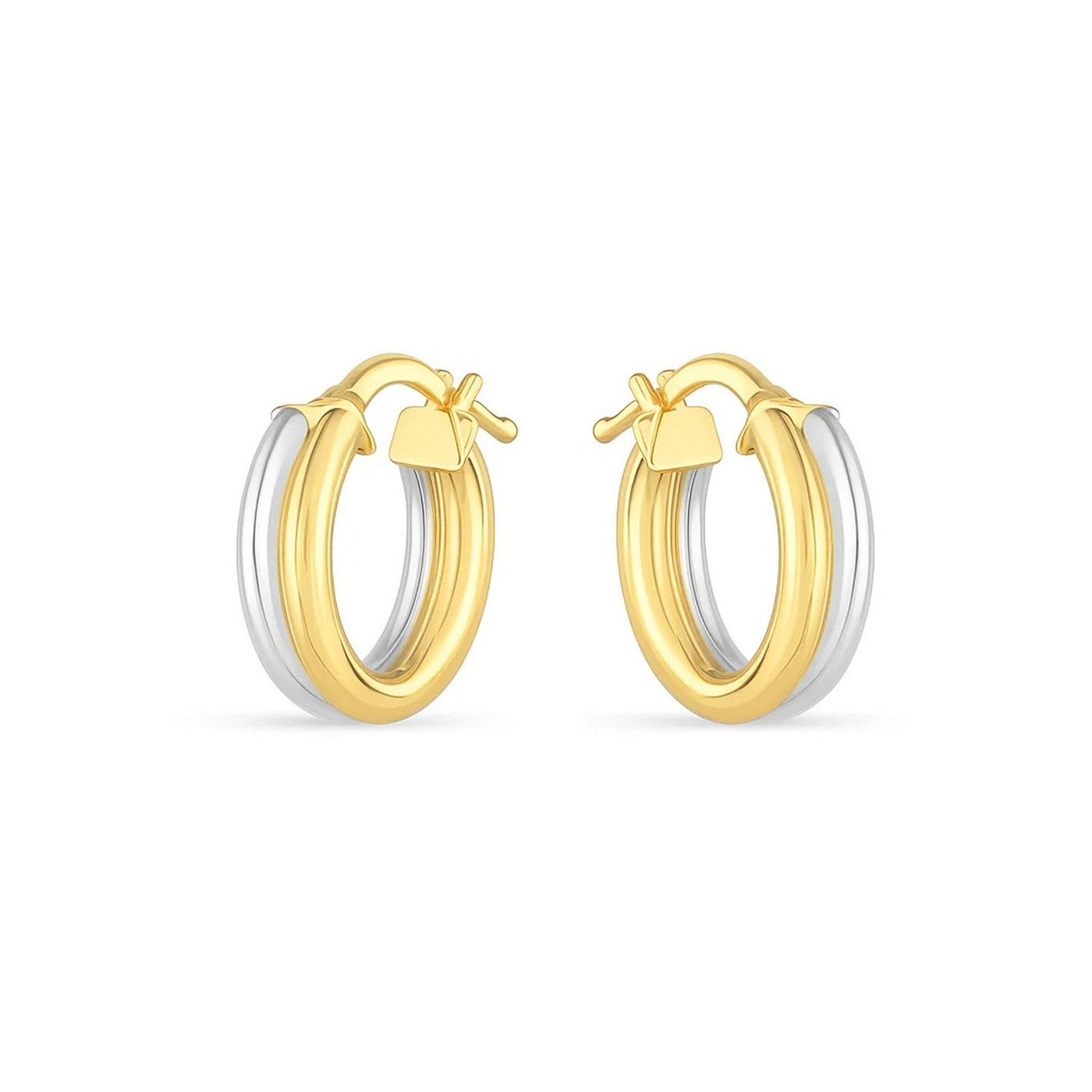 14k Two Tone Gold Double Round Hoops - jazzyjewelryjones
