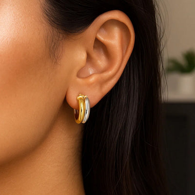 14k Two Tone Gold Double Round Hoops - jazzyjewelryjones