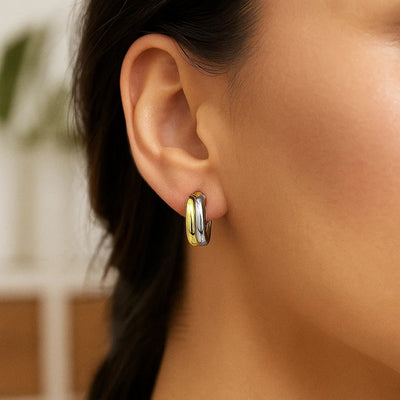 14k Two Tone Gold Double Round Hoops - jazzyjewelryjones