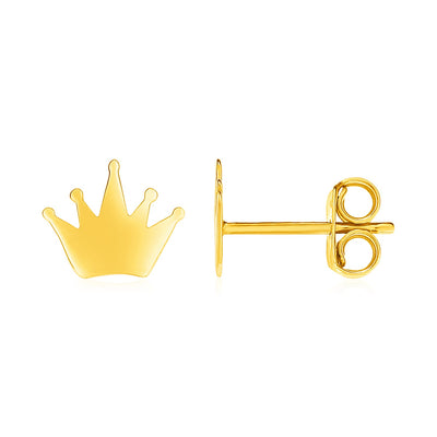 14k Yellow Gold Post Earrings with Crowns - jazzyjewelryjones