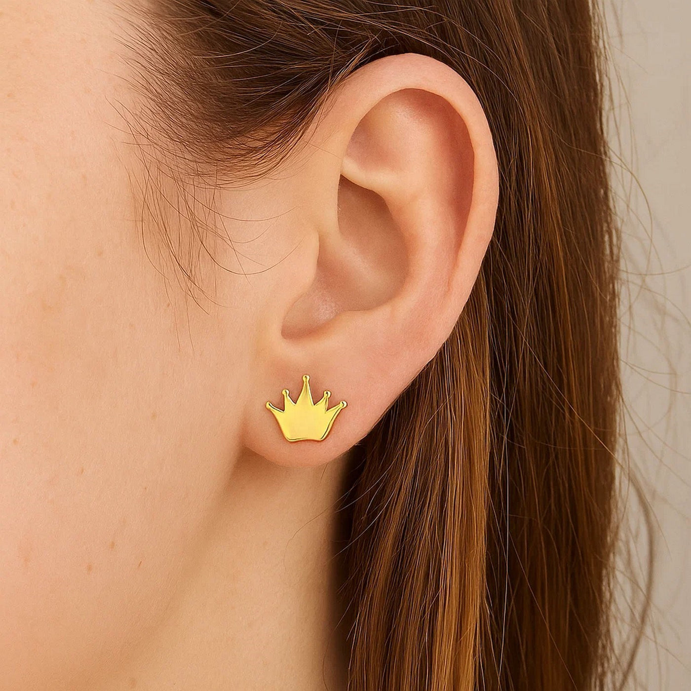14k Yellow Gold Post Earrings with Crowns - jazzyjewelryjones