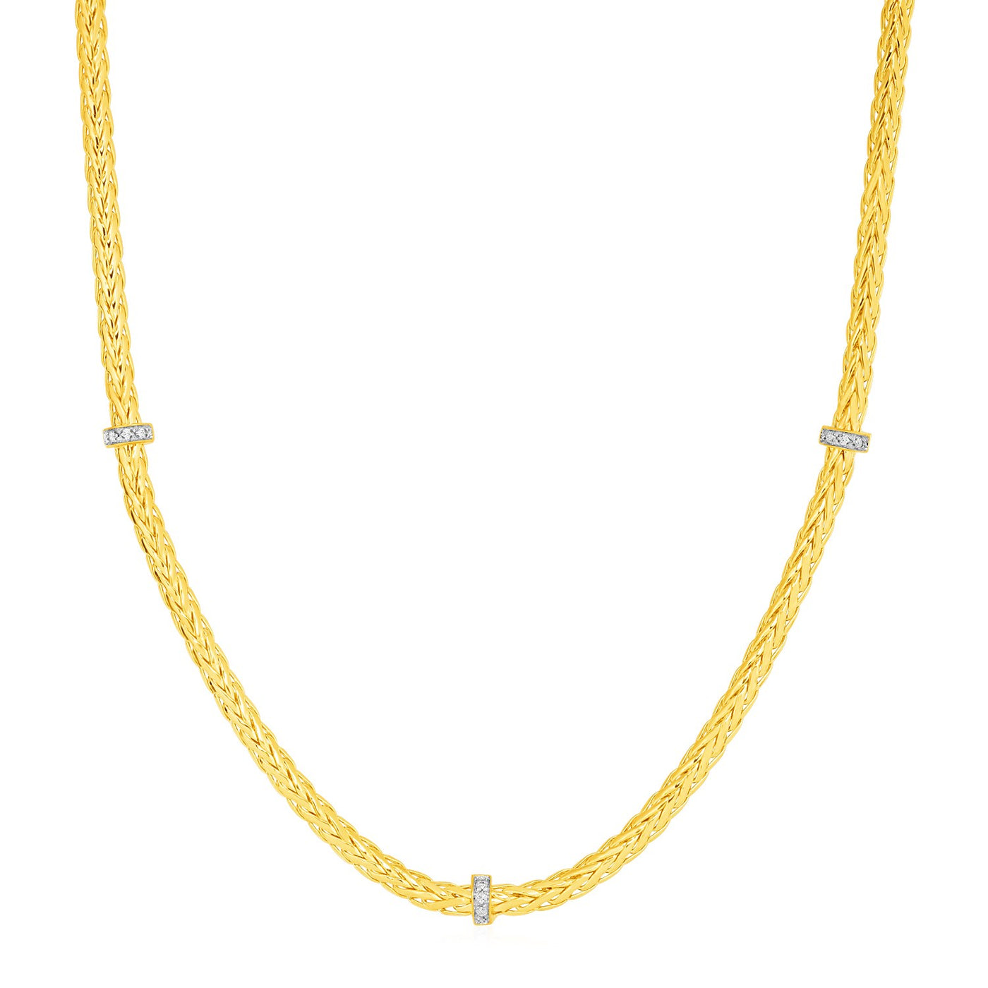 Woven Rope Necklace with Diamond Accents in 14k Yellow Gold - jazzyjewelryjones