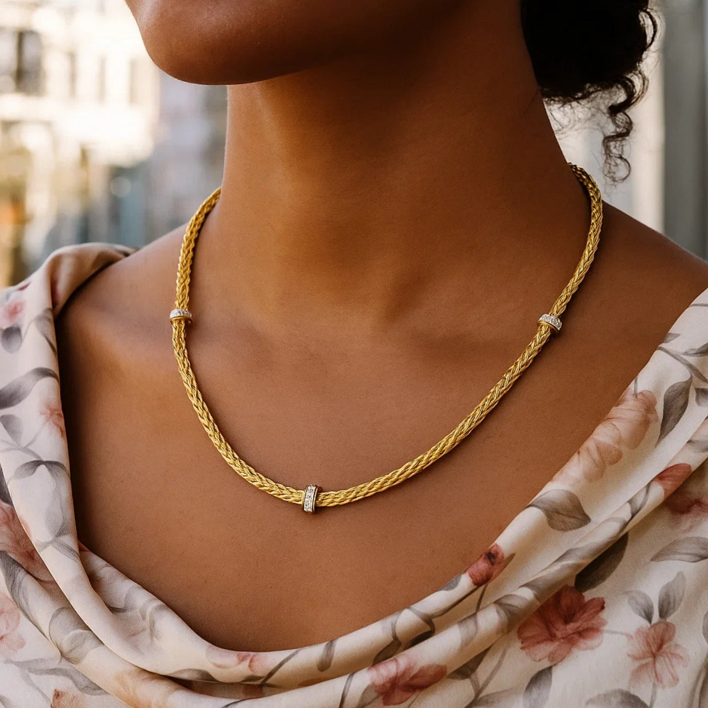 Woven Rope Necklace with Diamond Accents in 14k Yellow Gold - jazzyjewelryjones