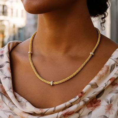 Woven Rope Necklace with Diamond Accents in 14k Yellow Gold - jazzyjewelryjones