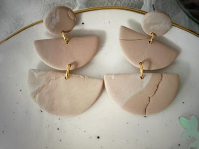 Neutral Beige Marble Stacked Semi Circle Earrings - jazzyjewelryjones