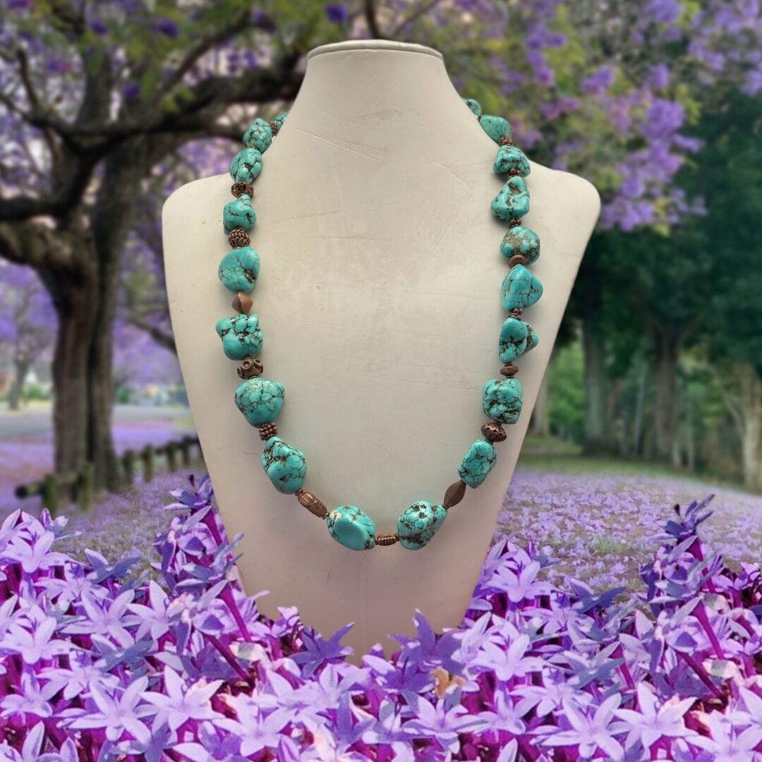 Bumbled Turquoise and Brass Necklace - jazzyjewelryjones