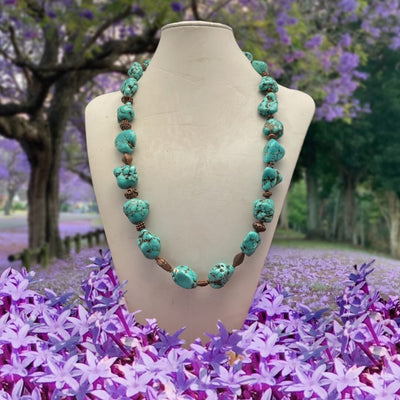 Bumbled Turquoise and Brass Necklace - jazzyjewelryjones