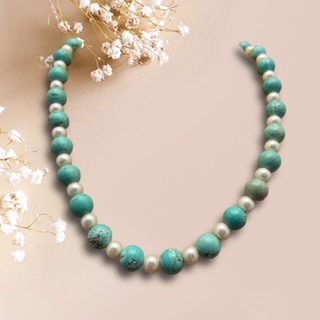 Blue Magnesite and Pearl Necklace - jazzyjewelryjones